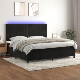 Cama box spring colchón y LED terciopelo negro 200x200 cm de vidaXL, Camas y somieres - Ref: Foro24-3136265, Precio: 634,60 €...