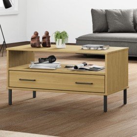 Mesa de centro patas metal OSLO madera maciza marrón 85x50x45cm en Mesas de centro | Comprar online en Foru.es