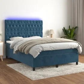 Cama box spring colchón y LED terciopelo azul oscuro 140x200 cm de vidaXL, Camas y somieres - Ref: Foro24-3136309, Precio: 50...