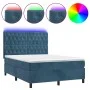 Cama box spring colchón y LED terciopelo azul oscuro 140x200 cm de vidaXL, Camas y somieres - Ref: Foro24-3136309, Precio: 50...