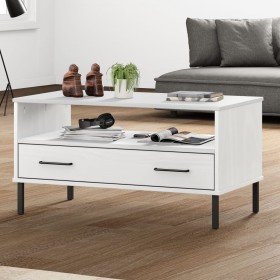 Mesa de centro patas metal OSLO madera maciza blanco 85x50x45cm en Mesas de centro | Comprar online en Foru.es