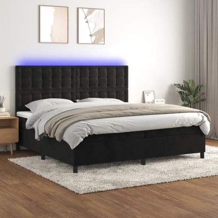 Cama box spring colchón y LED terciopelo negro 200x200 cm de vidaXL, Camas y somieres - Ref: Foro24-3136385, Precio: 628,67 €...