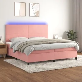 Cama box spring colchón y LED terciopelo rosa 200x200 cm de vidaXL, Camas y somieres - Ref: Foro24-3136028, Precio: 587,03 €,...