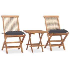 Set comedor de jardín plegable 3 piezas madera de teca cojines en Conjuntos de jardín | Comprar online en Foru.es