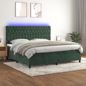 Cama box spring colchón y LED terciopelo verde oscuro 200x200cm de vidaXL, Camas y somieres - Ref: Foro24-3136326, Precio: 72...