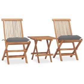 Set comedor de jardín plegable 3 piezas madera de teca cojines en Conjuntos de jardín | Comprar online en Foru.es