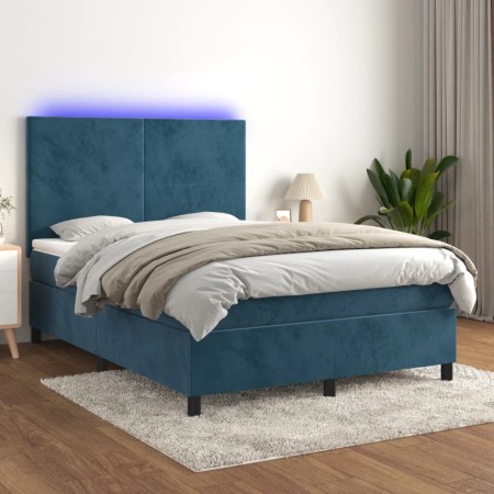 Cama box spring colchón y LED terciopelo azul oscuro 140x200 cm de vidaXL, Camas y somieres - Ref: Foro24-3136009, Precio: 48...