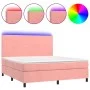 Cama box spring colchón y LED terciopelo rosa 160x200 cm de vidaXL, Camas y somieres - Ref: Foro24-3136016, Precio: 516,97 €,...