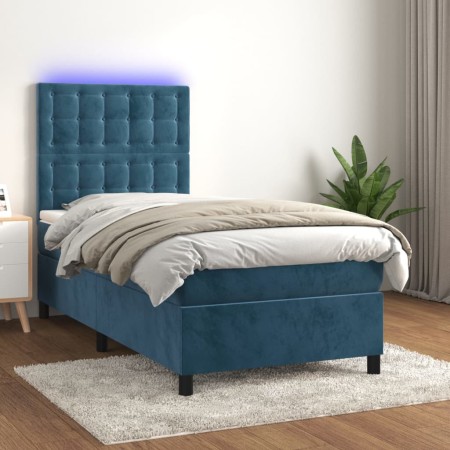 Cama box spring colchón y LED terciopelo azul oscuro 100x200 cm de vidaXL, Camas y somieres - Ref: Foro24-3136351, Precio: 35...