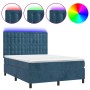 Cama box spring colchón y LED terciopelo azul oscuro 140x200 cm de vidaXL, Camas y somieres - Ref: Foro24-3136369, Precio: 48...