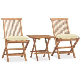 Set comedor de jardín plegable 3 piezas madera de teca cojines en Conjuntos de jardín | Comprar online en Foru.es