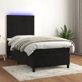 Cama box spring colchón y LED terciopelo negro 90x200 cm de vidaXL, Camas y somieres - Ref: Foro24-3135983, Precio: 314,09 €,...