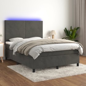 Cama box spring colchón y LED terciopelo gris oscuro 140x190 cm de vidaXL, Camas y somieres - Ref: Foro24-3136000, Precio: 50...