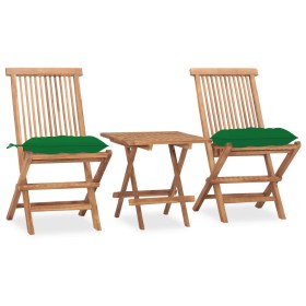 Set comedor de jardín plegable 3 piezas madera de teca cojines en Conjuntos de jardín | Comprar online en Foru.es