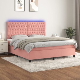 Cama box spring colchón y LED terciopelo rosa 160x200 cm de vidaXL, Camas y somieres - Ref: Foro24-3136316, Precio: 575,77 €,...