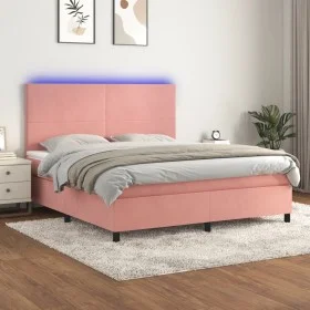 Cama box spring colchón y LED terciopelo rosa 180x200 cm de vidaXL, Camas y somieres - Ref: Foro24-3136022, Precio: 553,97 €,...