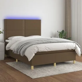 Boxspringbettmatratze LED-Leuchten dunkelbrauner Stoff 140x190 cm von vidaXL, Betten und Lattenroste - Ref: Foro24-3135352, P...