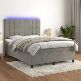 Cama box spring colchón y LED terciopelo gris claro 140x190 cm de vidaXL, Camas y somieres - Ref: Foro24-3136119, Precio: 583...