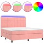 Cama box spring colchón y LED terciopelo rosa 180x200 cm de vidaXL, Camas y somieres - Ref: Foro24-3136142, Precio: 555,50 €,...