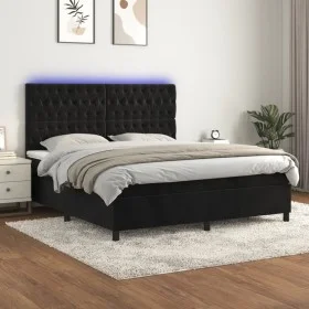 Cama box spring colchón y LED terciopelo negro 160x200 cm de vidaXL, Camas y somieres - Ref: Foro24-3136313, Precio: 578,57 €...