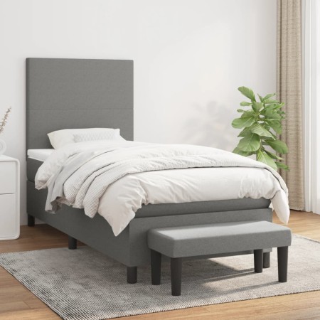 Cama box spring con colchón tela gris oscuro 90x200 cm de vidaXL, Camas y somieres - Ref: Foro24-3136406, Precio: 399,11 €, D...