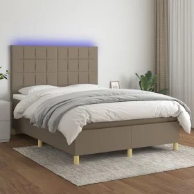 Cama box spring colchón y luces LED tela gris taupe 140x200 cm de vidaXL, Camas y somieres - Ref: Foro24-3135441, Precio: 487...
