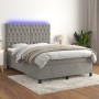 Cama box spring colchón y LED terciopelo gris claro 140x190 cm de vidaXL, Camas y somieres - Ref: Foro24-3136299, Precio: 558...