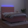 Cama box spring colchón y LED terciopelo rosa 140x190 cm de vidaXL, Camas y somieres - Ref: Foro24-3136304, Precio: 548,67 €,...