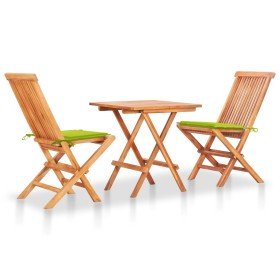 Set de bistró 3 pzs cojines verde brillante madera maciza teca en Conjuntos de jardín | Comprar online en Foru.es