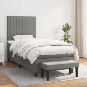 Cama box spring con colchón tela gris oscuro 90x200 cm de vidaXL, Camas y somieres - Ref: Foro24-3136726, Precio: 389,90 €, D...