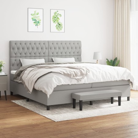 Cama box spring con colchón tela gris claro 200x200 cm de vidaXL, Camas y somieres - Ref: Foro24-3136861, Precio: 778,49 €, D...