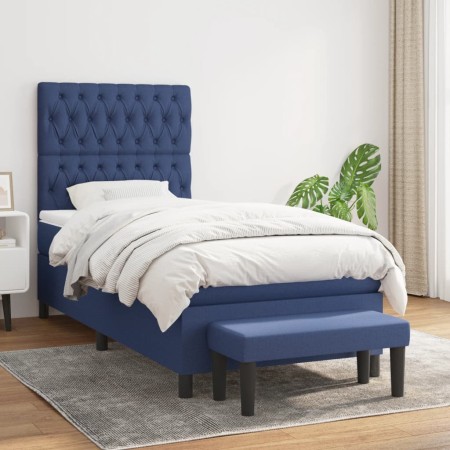 Cama box spring con colchón tela azul 90x200 cm de vidaXL, Camas y somieres - Ref: Foro24-3136811, Precio: 387,04 €, Descuent...