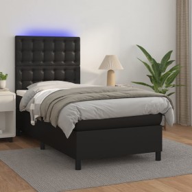 Cama box spring colchón y LED cuero sintético negro 100x200 cm de vidaXL, Camas y somieres - Ref: Foro24-3135927, Precio: 336...