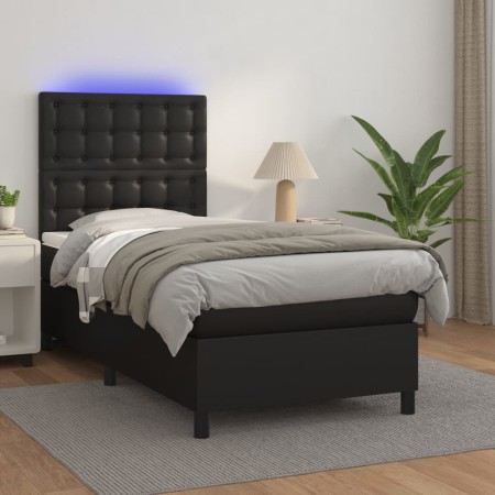 Cama box spring colchón y LED cuero sintético negro 100x200 cm de vidaXL, Camas y somieres - Ref: Foro24-3135927, Precio: 336...