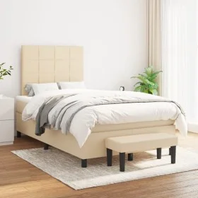 Box spring bed with cream fabric mattress 120x200 cm by vidaXL, Beds and slatted bases - Ref: Foro24-3136586, Price: 462,75 €...