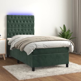 Cama box spring colchón y LED terciopelo verde oscuro 100x200cm de vidaXL, Camas y somieres - Ref: Foro24-3136290, Precio: 37...