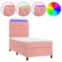 Box spring bed with mattress and LED pink velvet 90x190 cm by vidaXL, Beds and slatted bases - Ref: Foro24-3136280, Price: 35...