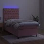 Box spring bed with mattress and LED pink velvet 90x190 cm by vidaXL, Beds and slatted bases - Ref: Foro24-3136280, Price: 35...