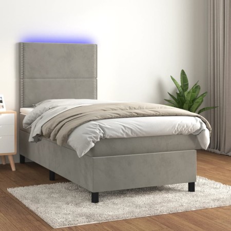 Cama box spring colchón y LED terciopelo gris claro 100x200 cm de vidaXL, Camas y somieres - Ref: Foro24-3136047, Precio: 312...