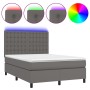 Cama box spring colchón y LED cuero sintético gris 140x200 cm de vidaXL, Camas y somieres - Ref: Foro24-3135949, Precio: 511,...