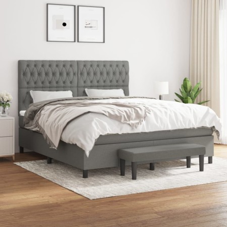 Cama box spring con colchón tela gris oscuro 180x200 cm de vidaXL, Camas y somieres - Ref: Foro24-3136854, Precio: 704,72 €, ...