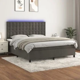 Cama box spring colchón y LED terciopelo gris oscuro 160x200 cm de vidaXL, Camas y somieres - Ref: Foro24-3136372, Precio: 52...