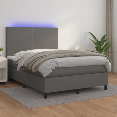 Cama box spring colchón y LED cuero sintético gris 140x190 cm de vidaXL, Camas y somieres - Ref: Foro24-3135823, Precio: 518,...