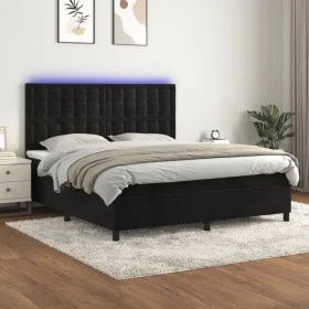 Cama box spring colchón y LED terciopelo negro 160x200 cm de vidaXL, Camas y somieres - Ref: Foro24-3136373, Precio: 536,42 €...