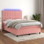 Cama box spring colchón y LED terciopelo rosa 140x190 cm de vidaXL, Camas y somieres - Ref: Foro24-3136364, Precio: 516,88 €,...