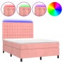 Cama box spring colchón y LED terciopelo rosa 140x190 cm de vidaXL, Camas y somieres - Ref: Foro24-3136364, Precio: 516,88 €,...