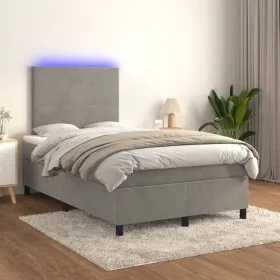 Cama box spring colchón y LED terciopelo gris claro 120x200 cm de vidaXL, Camas y somieres - Ref: Foro24-3135993, Precio: 402...