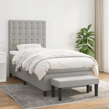 Box spring bed with light gray fabric mattress 90x190 cm by vidaXL, Beds and slatted bases - Ref: Foro24-3136877, Price: 343,...