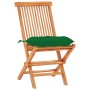 Set de bistró 3 piezas madera maciza teca con cojines verdes en Conjuntos de jardín | Comprar online en Foru.es
