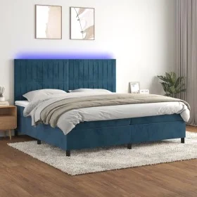 Cama box spring colchón y LED terciopelo azul oscuro 200x200 cm de vidaXL, Camas y somieres - Ref: Foro24-3136267, Precio: 64...